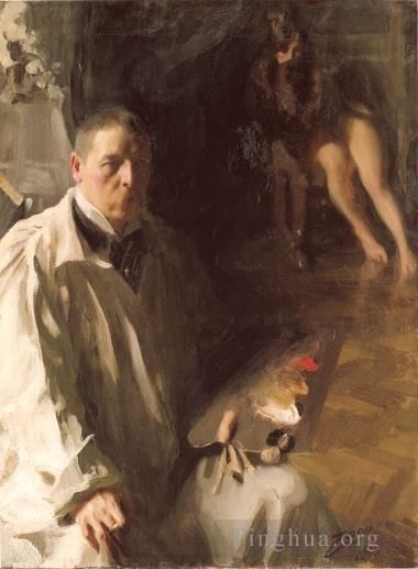 Anders Leonard Zorn Peinture à l'huile - Autoportrait avec un modèle