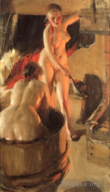 Anders Leonard Zorn Peinture à l'huile - Femmes se baignant dans le sauna