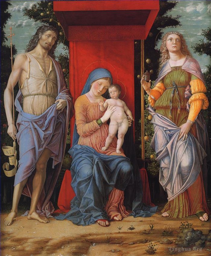 Andrea Mantegna Peinture à l'huile - Vierge à l'enfant avec la Madeleine et saint Jean-Baptiste