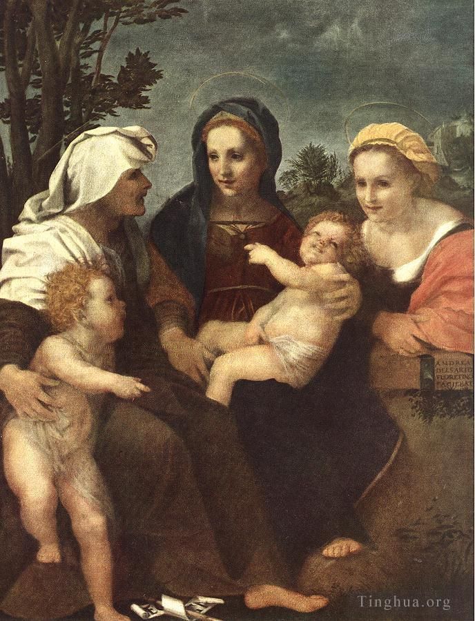 Andrea del Sarto Peinture à l'huile - Vierge à l'Enfant avec saintes Catherine Elisabeth et Jean-Baptiste