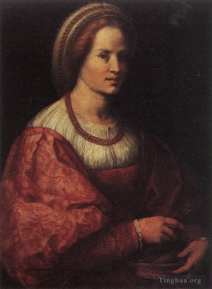 Andrea del Sarto Peinture à l'huile - Portrait d'une femme au panier de fuseaux