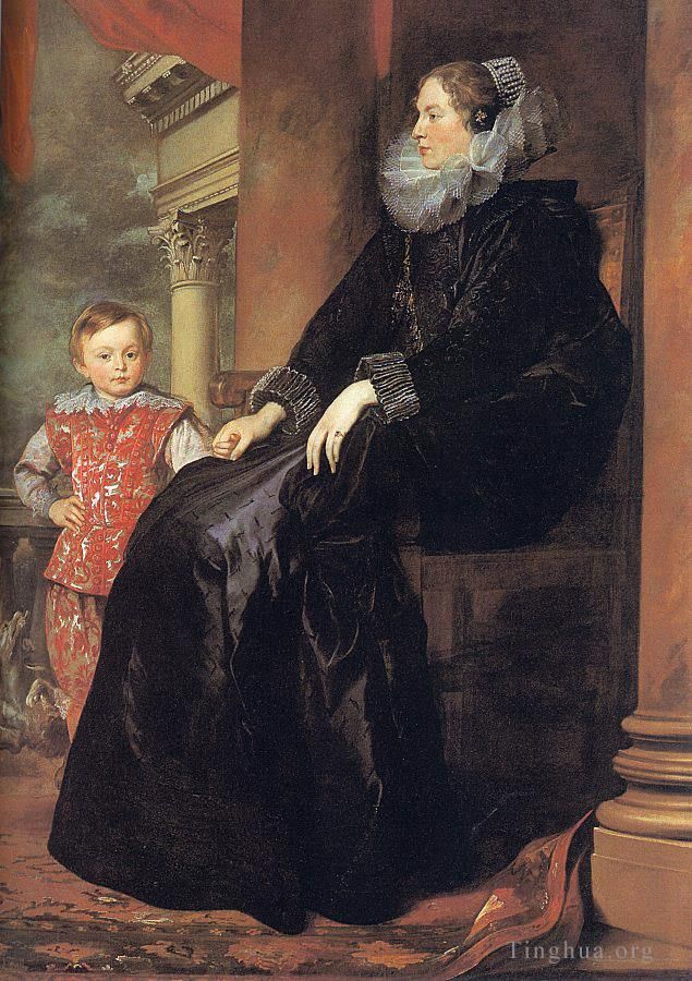 Sir Anthony van Dyck Peinture à l'huile - Noble génoise avec son fils