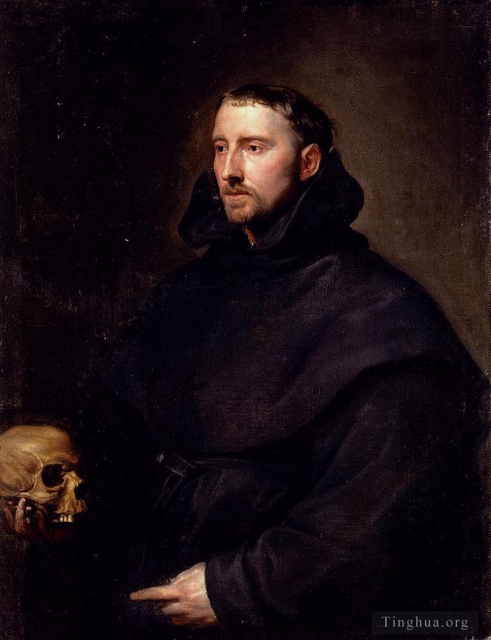 Sir Anthony van Dyck Peinture à l'huile - Portrait d'Un Moine De L'Ordre Bénédictin Tenant Un Crâne