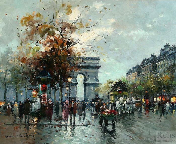 Antoine Blanchard Peinture à l'huile - Champs elysees arc de triomphe 1