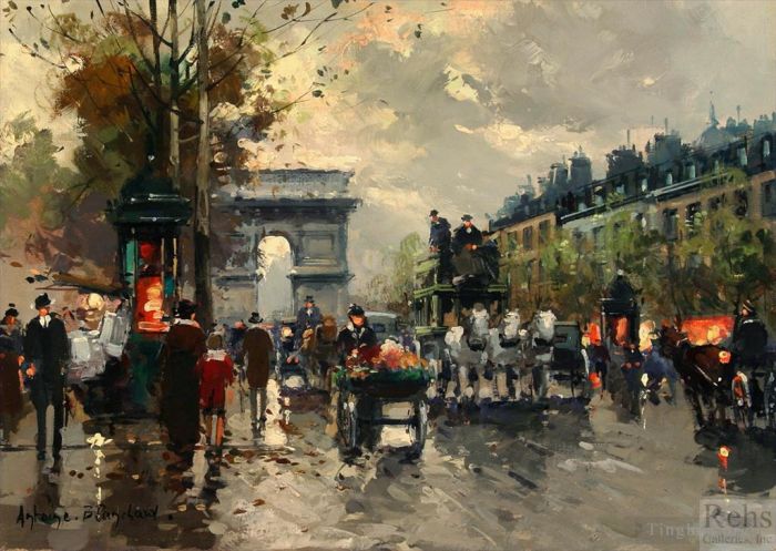 Antoine Blanchard Peinture à l'huile - Champs elysees arc de triomphe