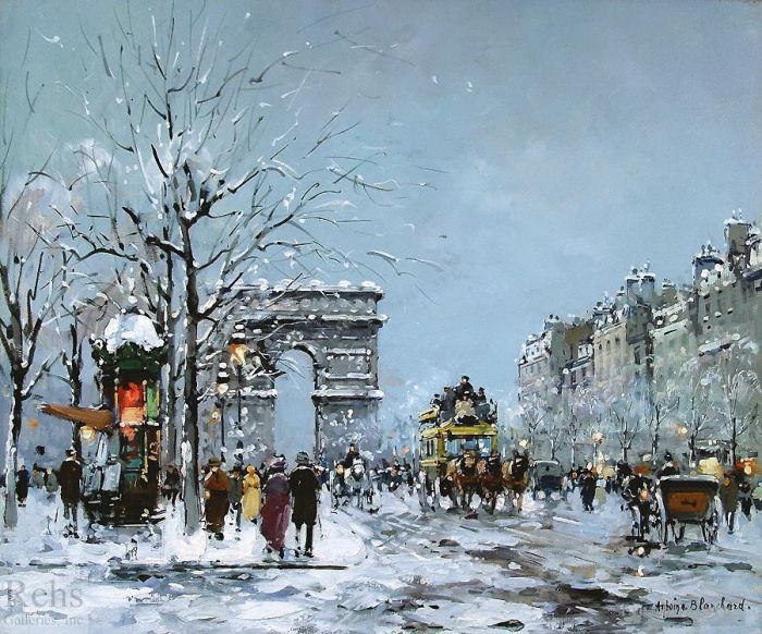 Antoine Blanchard Peinture à l'huile - Champs elysees winter