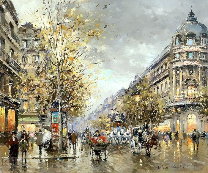 Antoine Blanchard Peinture à l'huile - Grands boulevards