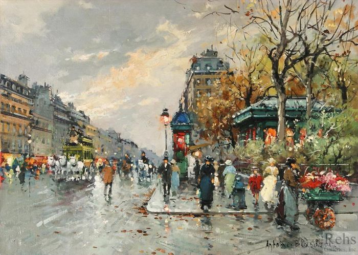Antoine Blanchard Peinture à l'huile - La rue lafayette et le square montholon