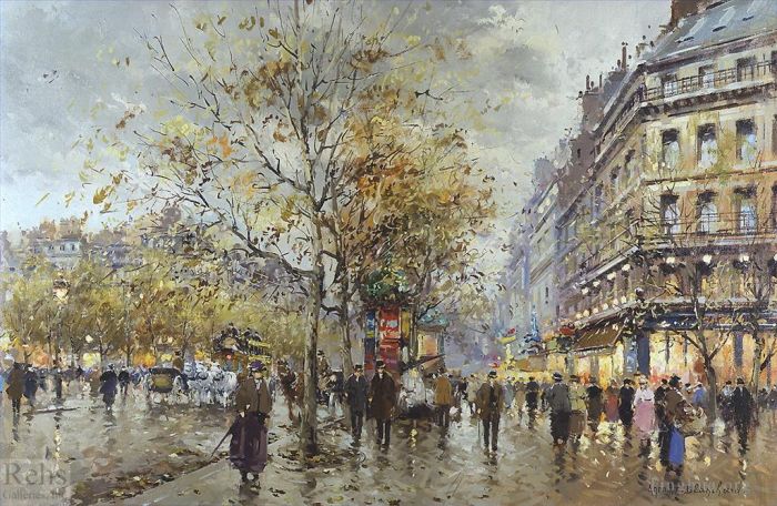 Antoine Blanchard Peinture à l'huile - Le boulevard paris