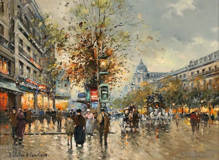 Antoine Blanchard Peinture à l'huile - Les grands boulevards