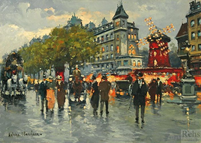 Antoine Blanchard Peinture à l'huile - Moulin rouge