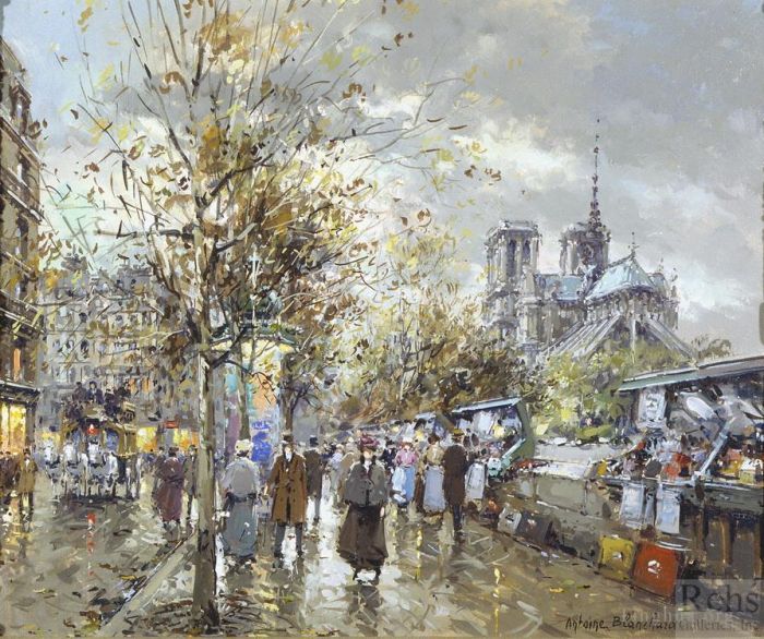 Antoine Blanchard Peinture à l'huile - Paris les bouquinistes
