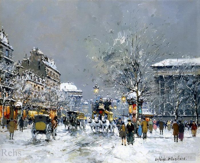 Antoine Blanchard Peinture à l'huile - Place de la madeleine hiver