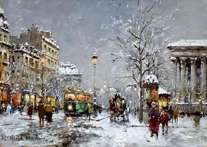 Antoine Blanchard Peinture à l'huile - Place de la madeleine winter