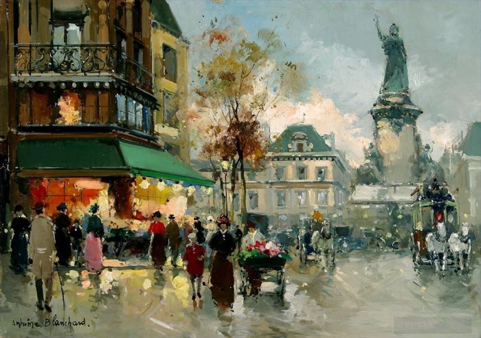 Antoine Blanchard Peinture à l'huile - Place de la republic 1