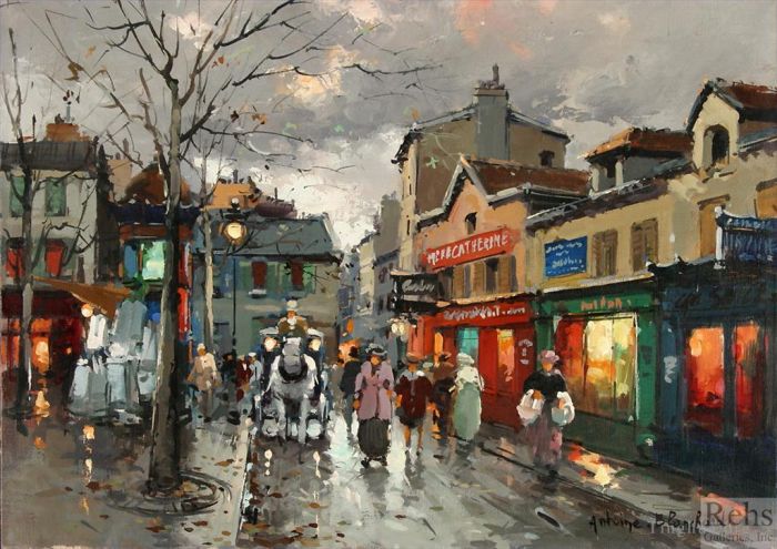 Antoine Blanchard Peinture à l'huile - Rue norvins place du tertre montmartre