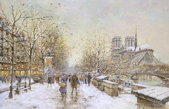 Antoine Blanchard Peinture à l'huile - Winter in paris notre dame