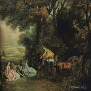 Jean-Antoine Watteau œuvres - Un arrêt pendant la poursuite