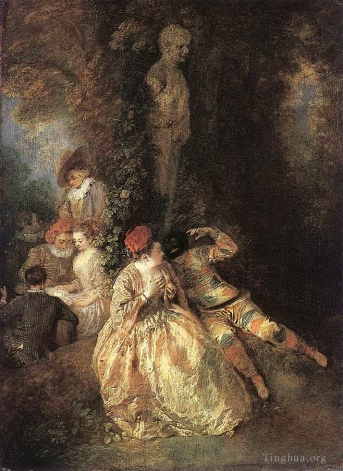 Jean-Antoine Watteau Peinture à l'huile - Arlequin et Colombine