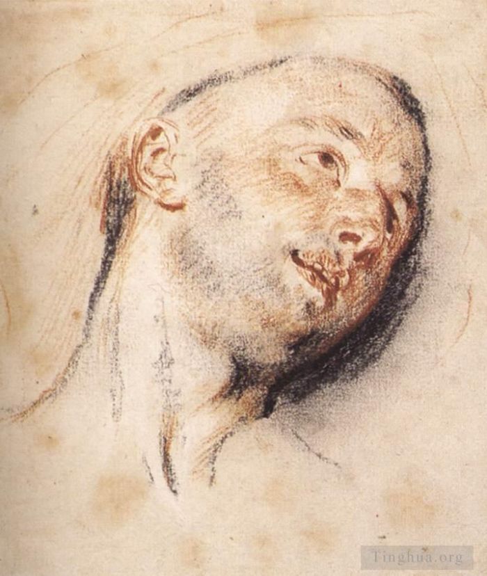 Jean-Antoine Watteau Peinture à l'huile - Tête d'homme