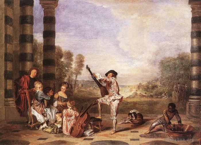 Jean-Antoine Watteau Peinture à l'huile - Les Charmes de la Vie La Fête de la Musique