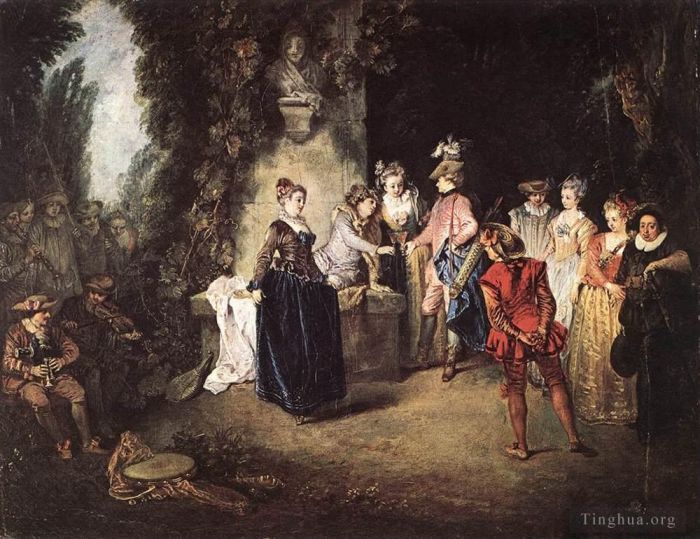 Jean-Antoine Watteau Peinture à l'huile - La comédie française