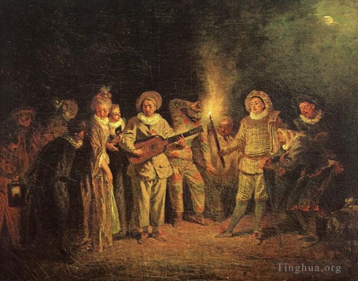Jean-Antoine Watteau Peinture à l'huile - La comédie italienne