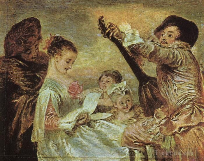 Jean-Antoine Watteau Peinture à l'huile - La leçon de musique