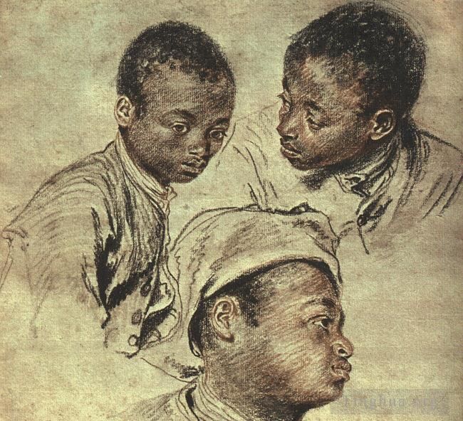 Jean-Antoine Watteau Peinture à l'huile - Trois études d'un garçon