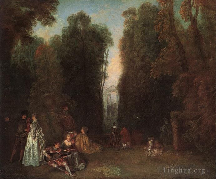 Jean-Antoine Watteau Peinture à l'huile - Vue à travers les arbres du parc Pierre Crozat