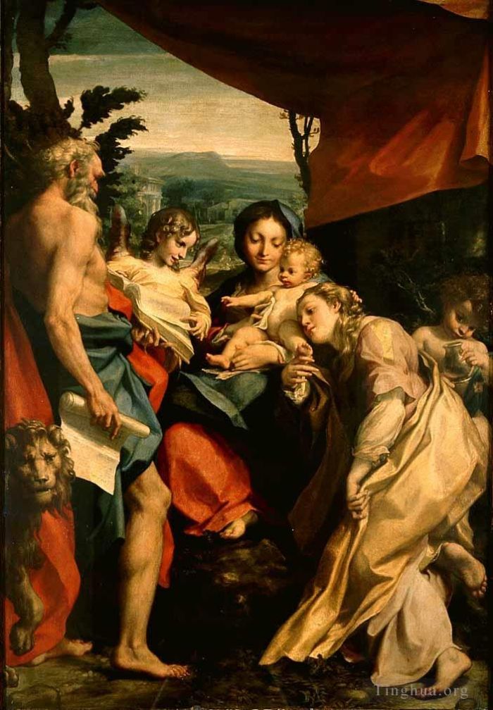 Antonio Allegri da Correggio Peinture à l'huile - Madone avec saint Jérôme le jour