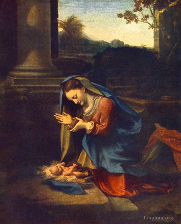 Antonio Allegri da Correggio Peinture à l'huile - L'adoration de l'enfant