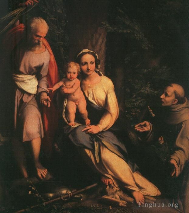 Antonio Allegri da Correggio Peinture à l'huile - Le repos pendant la fuite en Egypte avec saint François