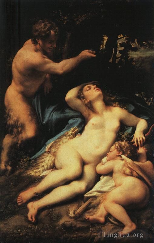 Antonio Allegri da Correggio Peinture à l'huile - Vénus et Cupidon avec un satyre