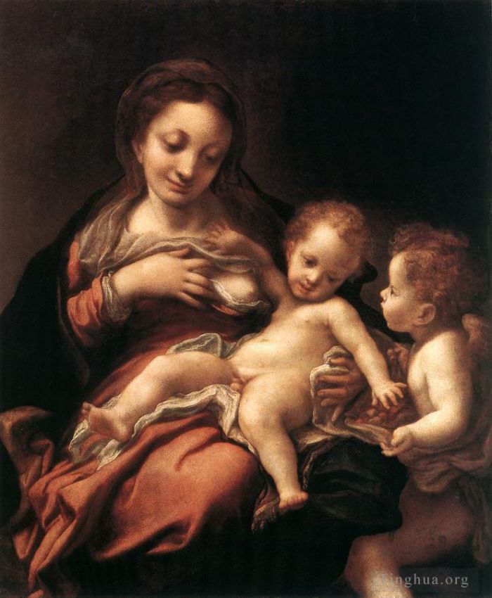 Antonio Allegri da Correggio Peinture à l'huile - Vierge à l'Enfant avec un ange