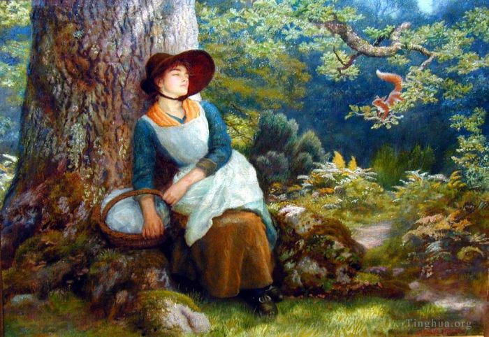 Arthur Hughes Peinture à l'huile - Dormir dans les bois