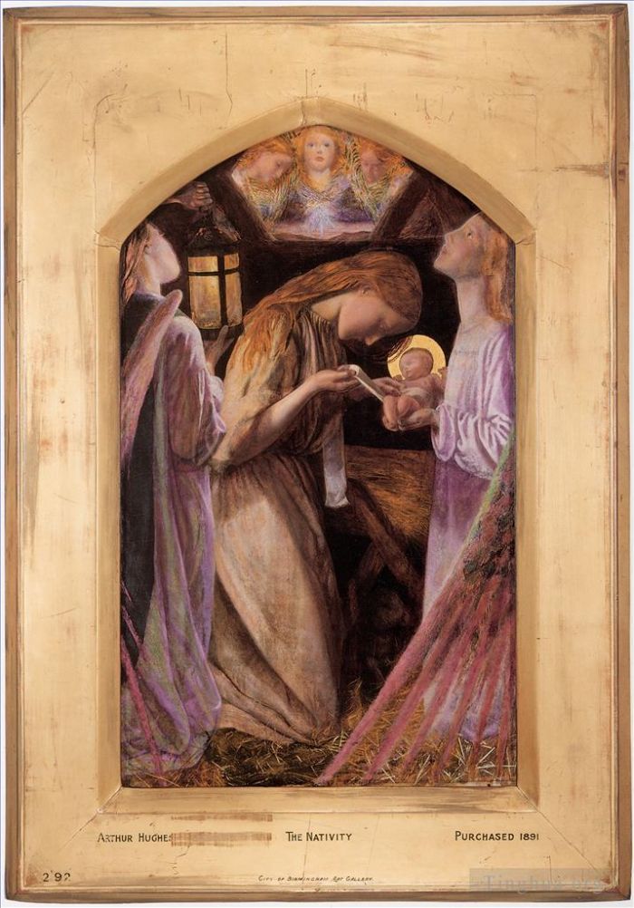 Arthur Hughes Peinture à l'huile - La Nativité