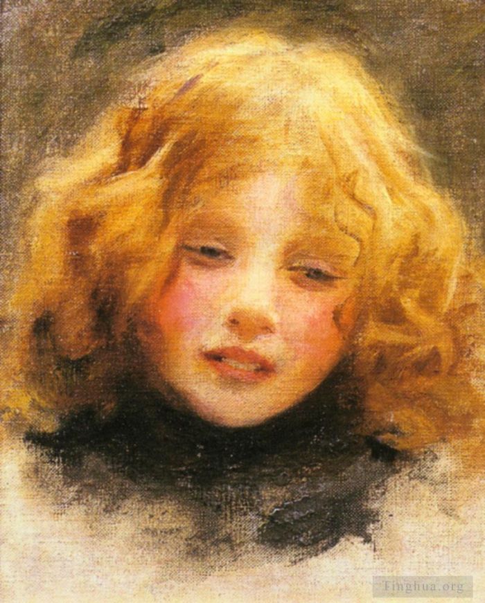 Arthur John Elsley Peinture à l'huile - Étude de tête d'une jeune fille