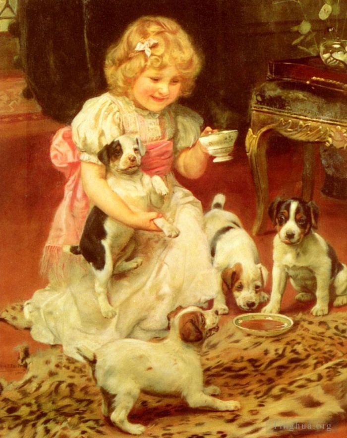 Arthur John Elsley Peinture à l'huile - L'heure du thé