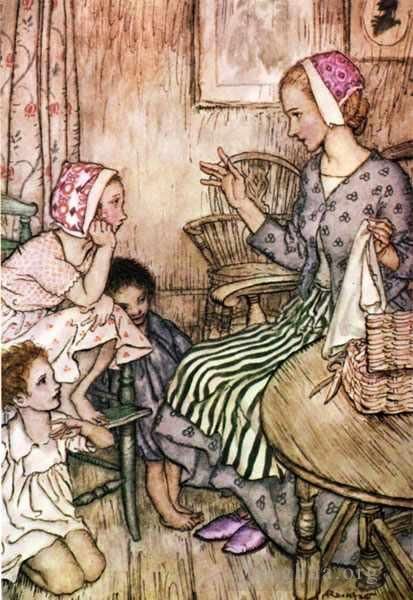 Arthur Rackham Types de peintures - Marché des gobelins Laura appellerait les petits