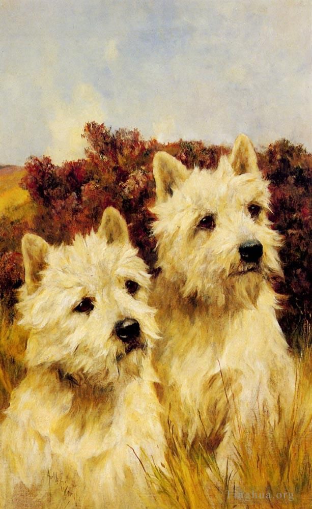 Arthur Wardle Peinture à l'huile - Jacque et Jean champions des Westhighland White Terriers