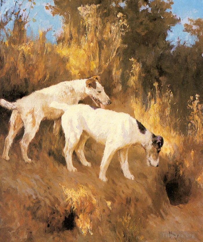 Arthur Wardle Peinture à l'huile - Terriers au parfum