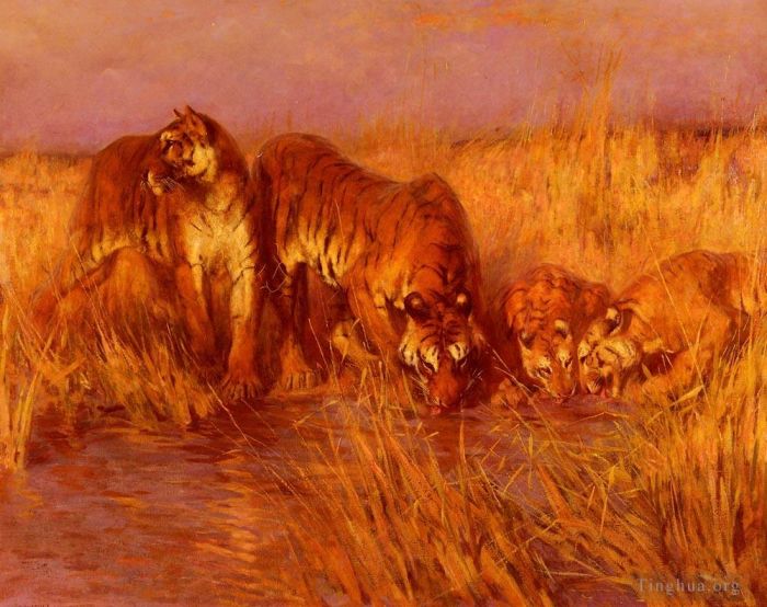 Arthur Wardle Peinture à l'huile - La piscine du tigre