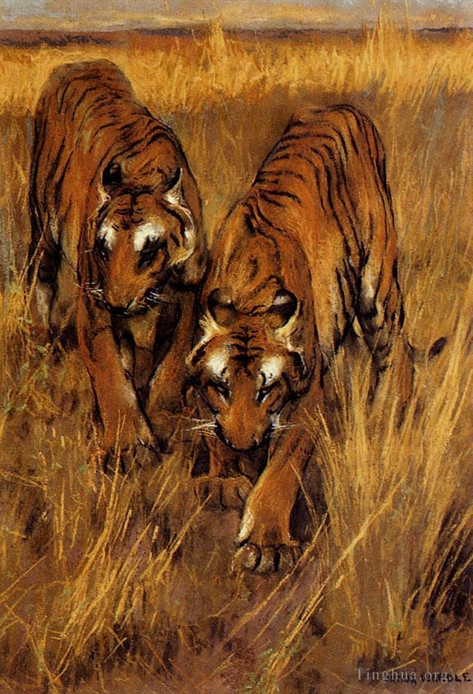 Arthur Wardle Peinture à l'huile - Tigres 2