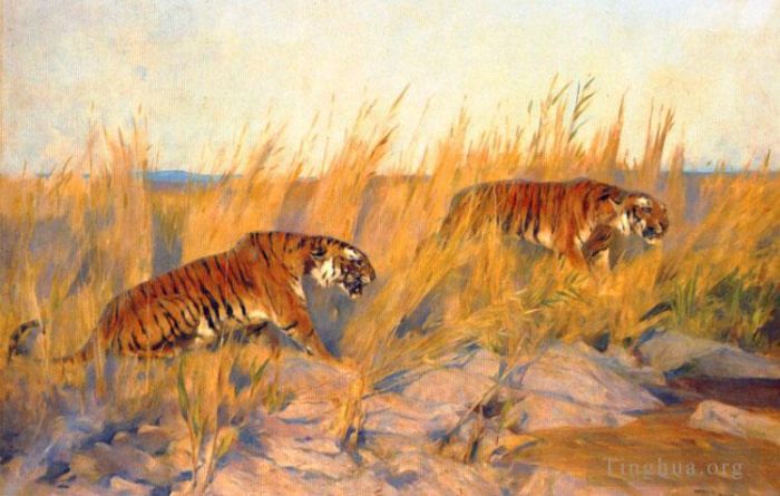 Arthur Wardle Peinture à l'huile - Tigres