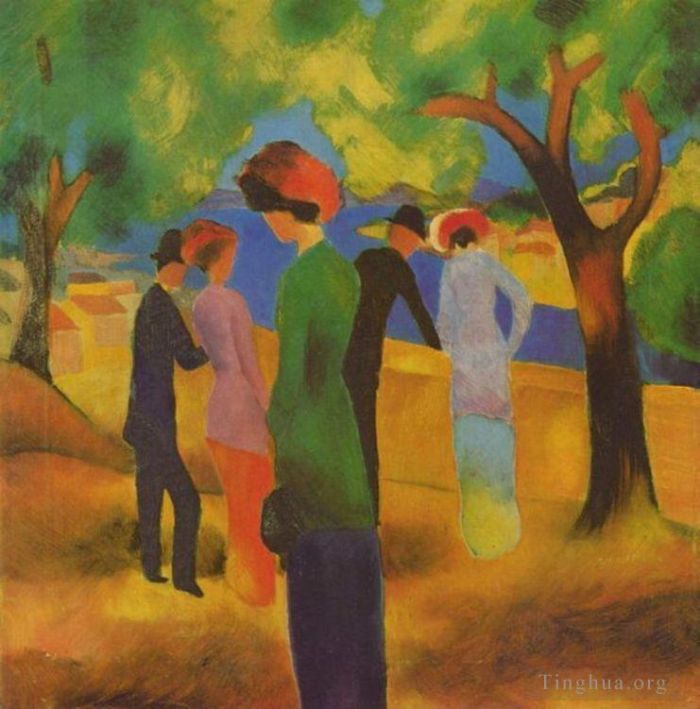 August Macke Peinture à l'huile - Une femme en veste verte