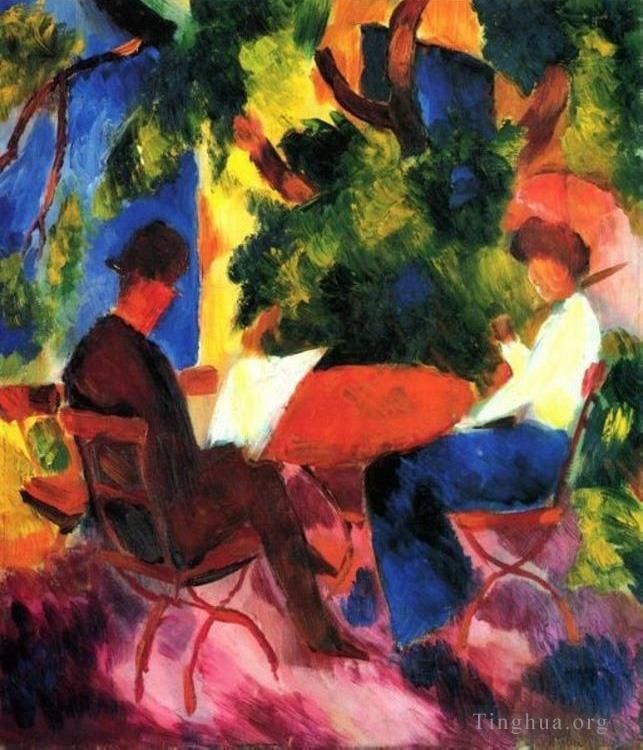 August Macke Peinture à l'huile - Couple à la table de jardin