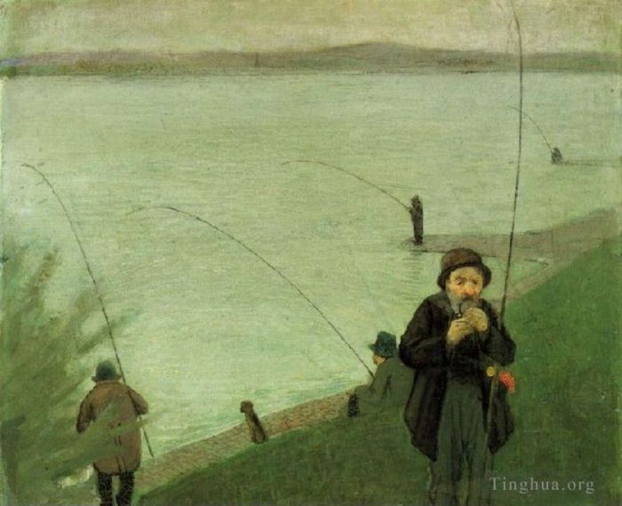 August Macke Peinture à l'huile - Pêche au Rhin