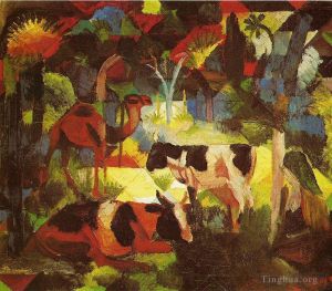 August Macke œuvres - Paysage avec vaches et chameaux