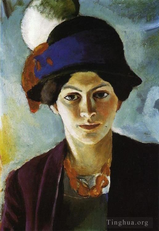 August Macke Peinture à l'huile - Portrait de l'épouse de l'artiste Elisabeth avec un chapeau Fraudes Kunstlersmi